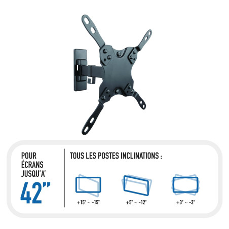 Ewent - Support TV et écran Extensible 12 à 42 Pouces - Extensible jusqu'à 190mm - Montage VESA 75x75 à 200x200mm