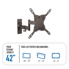 Ewent - Support TV et écran Extensible 12 à 42 Pouces - Extensible jusqu'à 273mm - Montage VESA 75x75 à 200x200mm