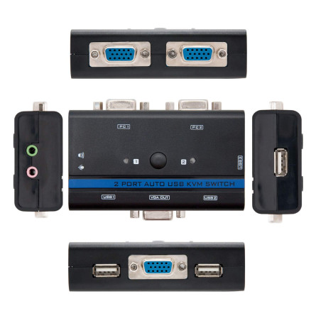 NANOCABLE 10.12.0001 - Commutateurs écran-Clavier-Souris (1920 x 1440 Pixels, 250 Hz, USB, USB, VGA, 3.5mm mic,USB A,VGA (D-Sub)