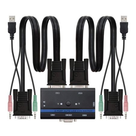 NANOCABLE 10.12.0001 - Commutateurs écran-Clavier-Souris (1920 x 1440 Pixels, 250 Hz, USB, USB, VGA, 3.5mm mic,USB A,VGA (D-Sub)