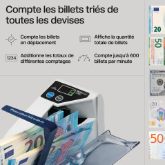 Safescan 2000 compteuse de billets portable qui compte les billets triés - Compteur de billets d'argent liquide pour les déplace