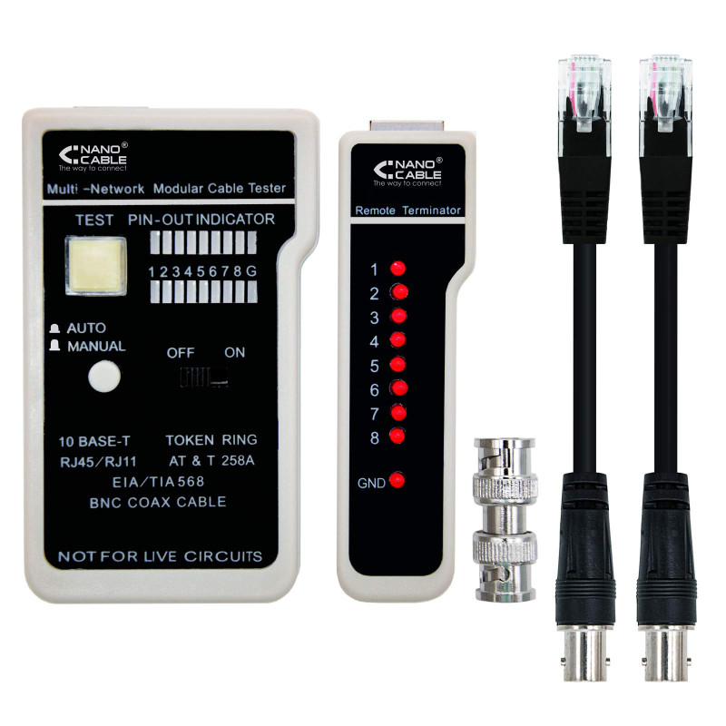 NANOCABLE 10.31.0303 - Testeur professionnel pour câbles RJ11/RJ12/RJ45/coaxial NANOCABLE 10.31.0303 - Testeur professionnel pour câbles RJ11/RJ12/RJ45/coaxial
