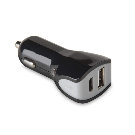 Celly Chargeur Auto 2 Ports USB Type C USB Noir