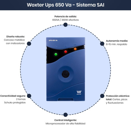 Woxter PE26-062 Alimentation d'énergie Non interruptible 650 VA 3 Sortie(s) CA - Alimentations d'énergie Non interruptibles (650