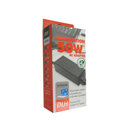 DLH Alimentation Universelle 50W pour Ordinateurs Portables (Netbooks et Notebooks) - Charge Rapide - Connecteurs 17, 19, I, M,