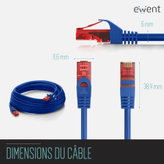 Ewent Câble Patch Ethernet Cat 6 U/UTP, Transmission jusqu'à 1Gigabit, AWG 26/7, 2 connecteurs RJ45. Idéal pour la Transmission 