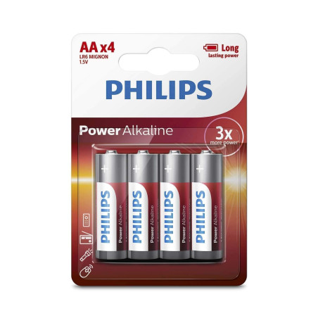 Philips Power Alkaline LR6P4B/05 AA Batteries - 1.5V - (4 Pack)