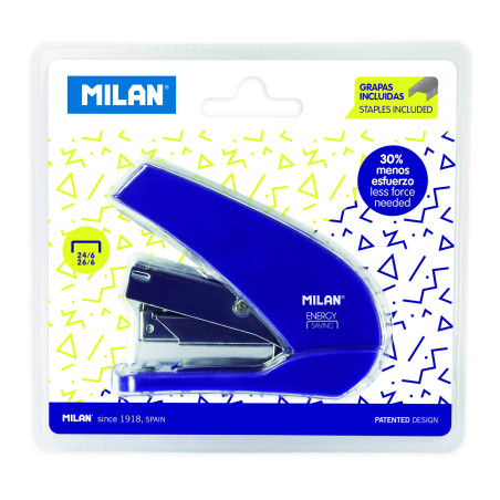 MILAN - Agrafeuse compact « energy saving » bleu Acid- agrafes incluses