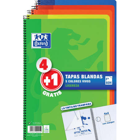 Cahier Oxford Multicouleur 80 Volets Din A4 (5 Unités)