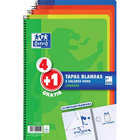 Cahier Oxford Multicouleur 80 Volets Din A4 (5 Unités)