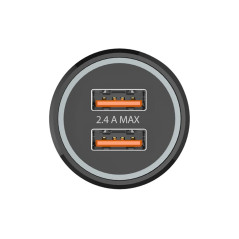 Chargeur tech one tech 2.4 voiture allume-cigare double pour iphone/USB micro/type-c couleur noir