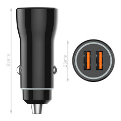 Chargeur tech one tech 2.4 voiture allume-cigare double pour iphone/USB micro/type-c couleur noir
