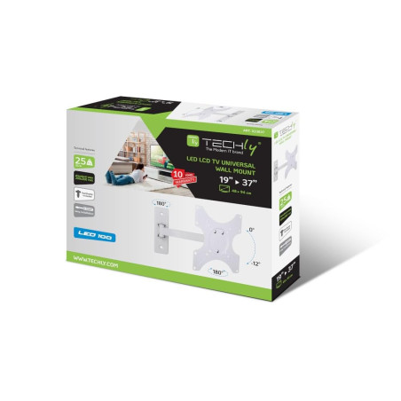 Techly ICA-LCD 2901WH Support Mural inclinable et pivotant pour TV LCD/LED 19"-37" Blanc