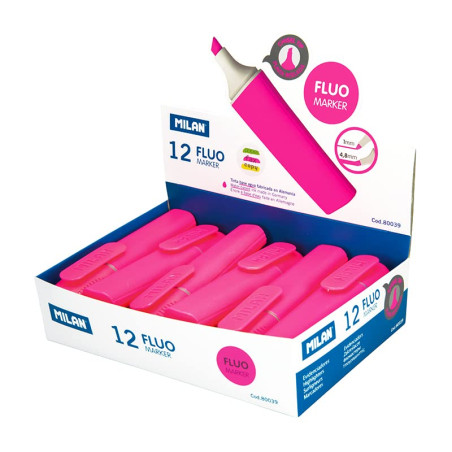 Milan 80039 Boîte de 12 surligneurs plats Rose