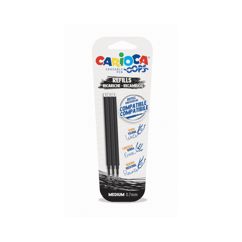 Carioca Oops Lot de 3 recharges stylo effaçable noir, recharge compatible, encre thermosensible, couleur noire Carioca Oops Lot de 3 recharges stylo effaçable noir, recharge compatible, encre thermosensible, couleur noire