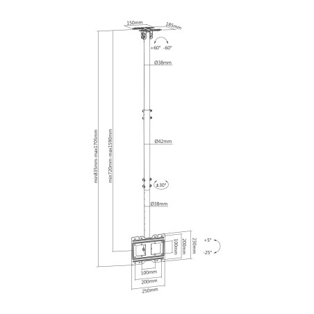 Aisens - CT43TSE-053 - Douille de Toit Eco rotative, Incluse et Extensible pour monteur/TV 50 kg de 23-42, Noir