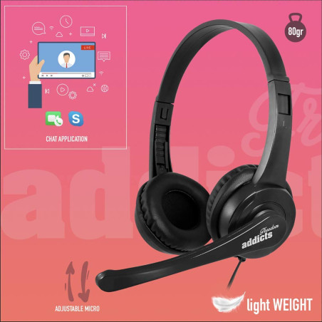 NGS VOX505USB Casque Estéréo avec Microphone, Connexion USB et Contrôle de Volume pour PC, Ordenateur Portable ou Videoconsole