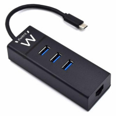 Ewent EW1141 Hub USB C, 3 Ports USB 3.0 et Adaptateur LAN 1000 Mbps Gigabit Ethernet RJ45, Hub de Transmission de données USB 3.