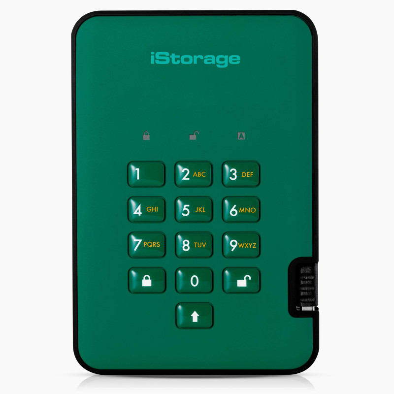 iStorage diskAshur2 HDD 1To Vert - Disque dur portable sécurisé - Protégé par mot de passe - Résistant à la poussière et à l'eau iStorage diskAshur2 HDD 1To Vert - Disque dur portable sécurisé - Protégé par mot de passe - Résistant à la poussière et à l'eau