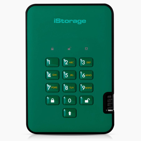 iStorage diskAshur2 HDD 1To Vert - Disque dur portable sécurisé - Protégé par mot de passe - Résistant à la poussière et à l'eau