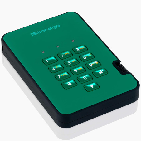iStorage diskAshur2 HDD 1To Vert - Disque dur portable sécurisé - Protégé par mot de passe - Résistant à la poussière et à l'eau