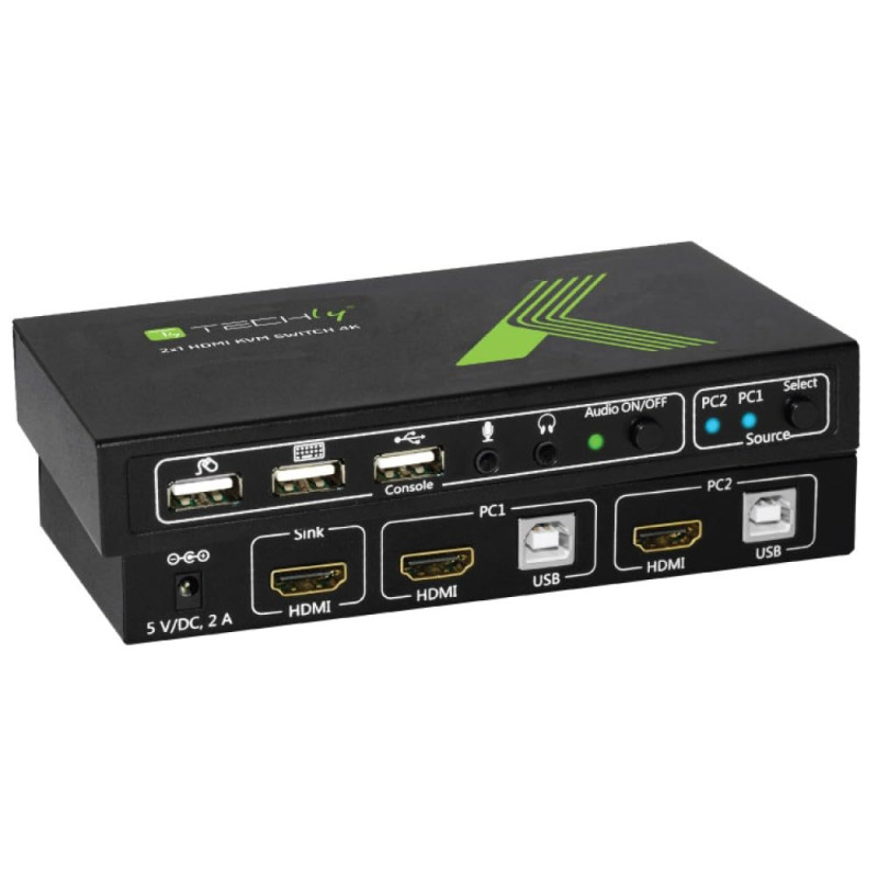 Techly IDATA-KVM-HDMI2U Noir commutateur écran, clavier et souris - Commutateurs écran-clavier-souris (3840 x 2160 pixels, USB, 