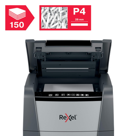 Rexel 2020150X Auto+ 150X – Destructeur de Documents Automatique Coupe Croisée Sécurité P4, Capacité 150 Feuilles, Corbeille 44