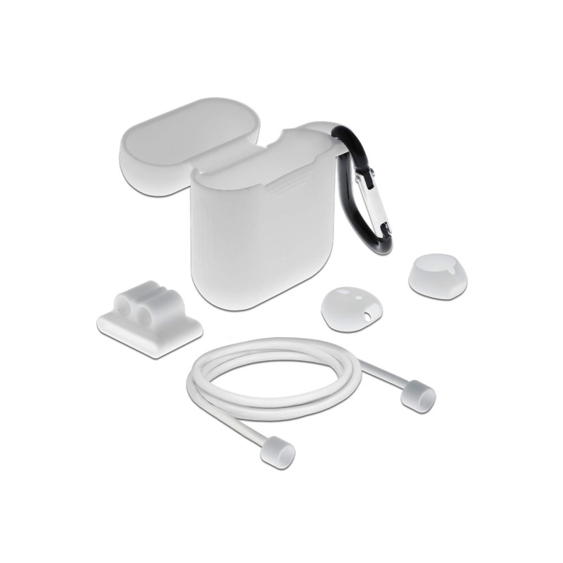 DeLOCK Apple 18351 Coque de Protection en Silicone avec kit d'accessoires 5 en 1 Blanc Compatible avec Airpods 1 & 2