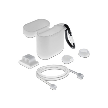 DeLOCK Apple 18351 Coque de Protection en Silicone avec kit d'accessoires 5 en 1 Blanc Compatible avec Airpods 1 & 2