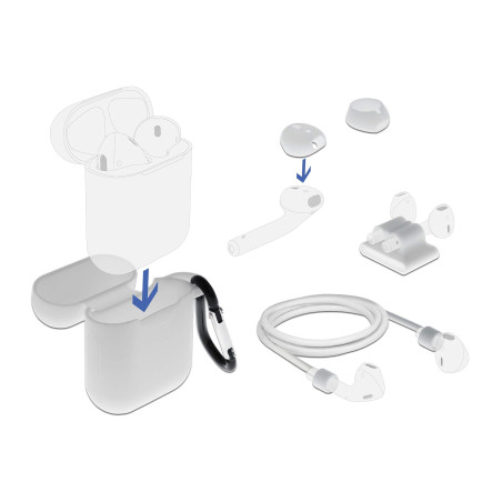 DeLOCK Apple 18351 Coque de Protection en Silicone avec kit d'accessoires 5 en 1 Blanc Compatible avec Airpods 1 & 2