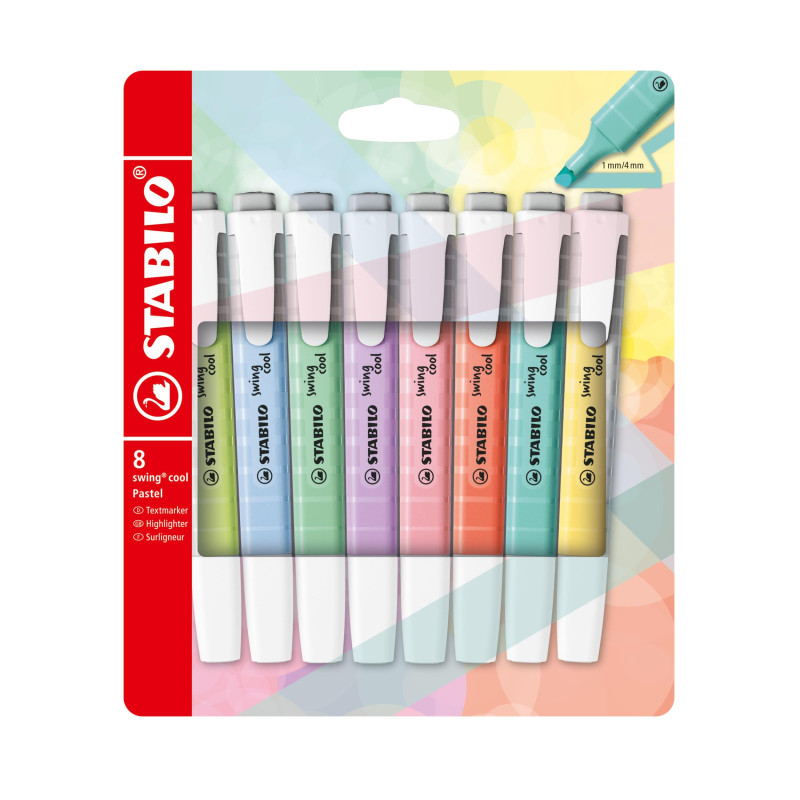 STABILO swing cool Pastel - Surligneur - Pochette x 8 surligneurs - Coloris assortis STABILO swing cool Pastel - Surligneur - Pochette x 8 surligneurs - Coloris assortis