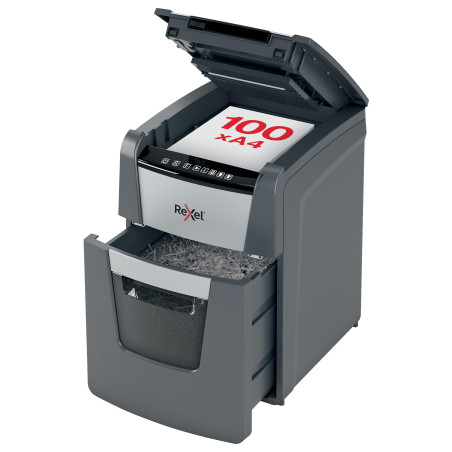 Rexel 2020100M Auto+ 100M – Destructeur de Documents Automatique Coupe Micro Sécurité P5, Capacité 100 Feuilles, Corbeille 34 li