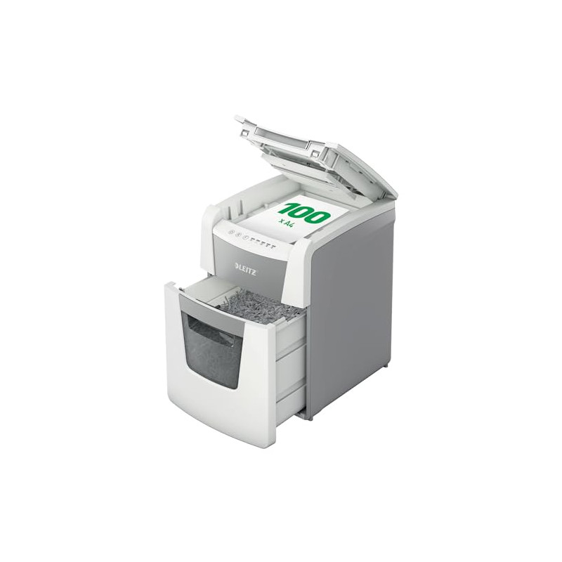 Leitz IQ 80120000 - Destructeur de Documents Coupe Micro Sécurité P5 pour Bureau, Automatique, Capacité 100 Feuilles, Corbeille Leitz IQ 80120000 - Destructeur de Documents Coupe Micro Sécurité P5 pour Bureau, Automatique, Capacité 100 Feuilles, Corbeille