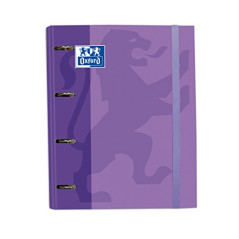 Oxford, Classeur 4 anneaux A4+ couverture extra rigide avec élastique. Recharge quadrillée 5 x 5. Couleur mauve
