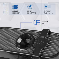 iggual – Webcam Full HD 1080p avec Microphone intégré, caméra Web USB pour PC avec Cache de Protection et Base Flexible Compatib