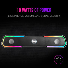 Mars Gaming MSBX, Barre de Son Gaming 10W, Éclairage RGB Dynamique, Processeur Sonore DSP, Bluetooth 5.0 + Jack, Son Spatial Mul