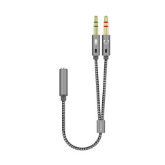AISENS A128-0417 Câble adaptateur audio Jack 3.5 4broches/H-2xJack 3.5 3broches/M, gris, 25 cm