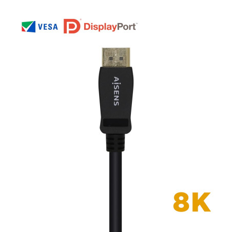 AISENS CABLE DISPLAYPORT A149-0430/ DISPLAYPORT MACHO DISPLAYPORT MACHO/ 0.5M/ NEGRO