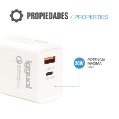 iggual - Chargeur mural USB à double prise | Adaptateur secteur USB C type PD 20 W + adaptateur d'alimentation USB QC3.0 | Compa