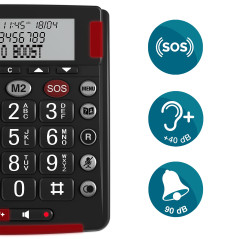 Amplicomms BigTel 50 Alarm Plus, téléphone Filaire à Gros Boutons, avec Bouton SOS et Bracelet d’Urgence, très Fort, Compatible 
