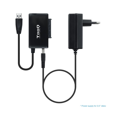 TOOQ TQHDA-01A - Adaptateur USB 3.0 USB-A vers SATA pour disques durs 2,5" et 3,5", avec Alimentation, Noir