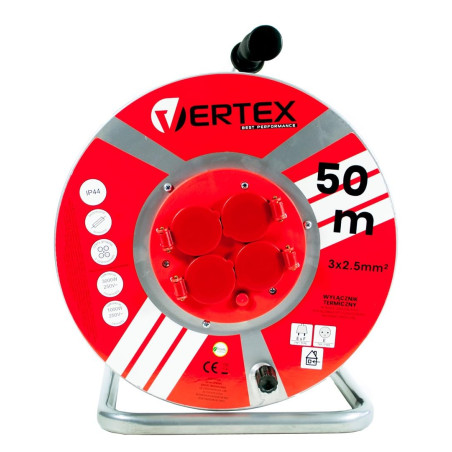 Vertex PB50METAL Câble d'extension 50 m 3 x 2 5 mm 3000 W IP44 Noir