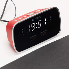 Aiwa Radio-réveil CRU-19RD Couleur Rouge, numérique, USB Charge