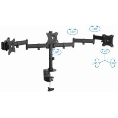 PureMounts OFFICE-03 Soporte de escritorio Para 3 monitores 33-69 cm (13-27"), inclinable: -45 ° a 45 °, giratorio: 180 °, girat