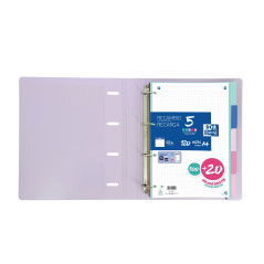 Oxford Strongline, intercalaires de classement 4 anneaux A4, plastique opaque, 5 positions, 4 trous, 5 couleurs pastel