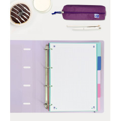 Oxford Strongline, intercalaires de classement 4 anneaux A4, plastique opaque, 5 positions, 4 trous, 5 couleurs pastel