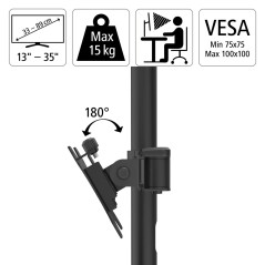 Hama Support écran PC Double Bras '00118493' (Bras Extensibles pour 2 Ecrans Moniteurs PC 33-89 cm /13"-35", Hauteur réglable, P