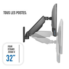 Ewent Support Mural pour écrans de 17-32", VESA 75 x 75 mm et 100 x 100 mm, Inclinaison Ergonomique pivotante et pivotante, capa