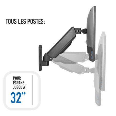 Ewent Support Mural pour écrans de 17-32", VESA 75 x 75 mm et 100 x 100 mm, Inclinaison Ergonomique pivotante et pivotante, capa