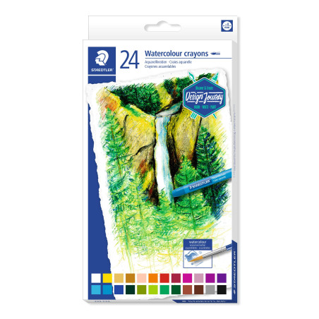 Staedtler Craies aquarellables de qualité professionnelles, Couleurs opaques et faciles à mélanger, Étui carton avec 24 craies a